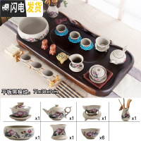 三维工匠黑檀红木大码茶盘实木整块原木长方形茶具套装家用简约客厅小茶台 如意平板约70*35粗陶套装