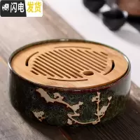 三维工匠陶瓷干泡小茶盘家用简约功夫茶具套装圆形竹托盘日式茶托小茶台 清雅俊逸茶盘(窑变绿)(送茶巾)