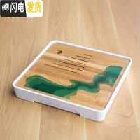 三维工匠竹制茶盘家用茶台创意小托盘茶海储水干泡台简约现代日式功夫茶具 竹制茶盘——绿水白