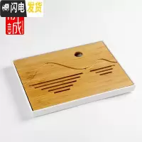 三维工匠日式竹制储水干泡茶盘大号圆形家用简约迷你小茶台茶具茶海托盘 [茶盘]山水长方白