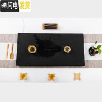 三维工匠天然整块乌金石茶盘家用简约火烧石头材茶台茶海功夫茶具托盘 70*40*3cm