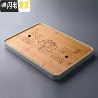 三维工匠现代简约日式竹制创意家用茶盘茶台功夫茶具湿泡盘干泡台储水托盘 加深荷花39*27