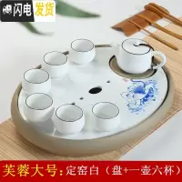 三维工匠家用陶瓷茶盘大号手绘荷花茶台圆形双层储水式茶托干泡托盘 芙蓉大号(盘+定窑白一壶六杯)茶具