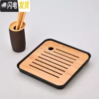 三维工匠密胺储水小茶盘迷你竹制茶托盘简约干泡盛水茶台功夫茶具家用套装 密胺小正方直线黑茶盘20cm+紫砂茶道