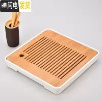 三维工匠密胺储水小茶盘迷你竹制茶托盘简约干泡盛水茶台功夫茶具家用套装 密胺大正方角孔直线白茶盘28cm+紫砂茶道
