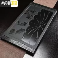 三维工匠整块乌金石茶盘家用客厅天然石托盘茶台排水长方形小号简约茶盘石 荷塘月色+乌金石底座68*37茶具