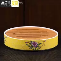 三维工匠家用简约功夫茶具扒花干泡大号茶盘套装储水日式竹制茶托盘 [小]黄色悠品干泡盘