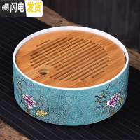 三维工匠家用简约功夫茶具扒花干泡大号茶盘套装储水日式竹制茶托盘 大号藏蓝悠品干泡盘