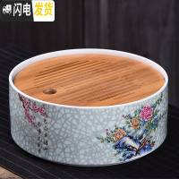 三维工匠家用简约功夫茶具扒花干泡大号茶盘套装储水日式竹制茶托盘 大号淡青花语干泡盘