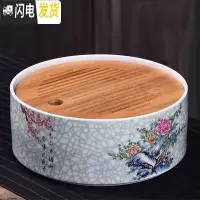 三维工匠家用简约功夫茶具扒花干泡大号茶盘套装储水日式竹制茶托盘 大号淡青花语干泡盘