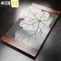 三维工匠乌金石茶盘整块石头茶台 家用茶具实木框托盘石材功夫茶海简约 实木框乌金石荷叶茶盘67x37
