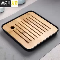 三维工匠小茶盘储水式日式简约茶托盘迷你茶台家用竹制嵌入式小号干泡台 [级加厚]黑小四方(20cm)茶具