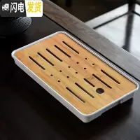三维工匠家用密胺茶盘简约圆形日式小茶台干泡竹托盘功夫茶具储水 全密胺白中长方茶盘32cm
