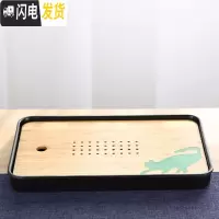 三维工匠功夫小茶盘干泡盘茶台茶船简约日式圆形茶盘家用壶承茶海茶具 大长方盘(24x36)猫宠黑色