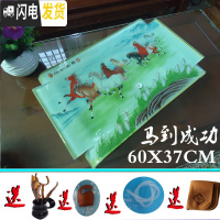 三维工匠家用茶具客厅钢化玻璃功夫茶盘套装现代简约长方形小茶台茶海小号 粉红色马到成功60