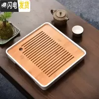 三维工匠功夫茶具简约茶盘家用储水日式圆形竹制密胺干泡托盘大小茶台 密胺大正方角孔直线白茶盘28cm
