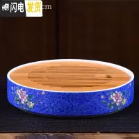 三维工匠家用简约功夫茶具扒花干泡大号茶盘套装储水日式竹制茶托盘 深蓝悠品干泡盘