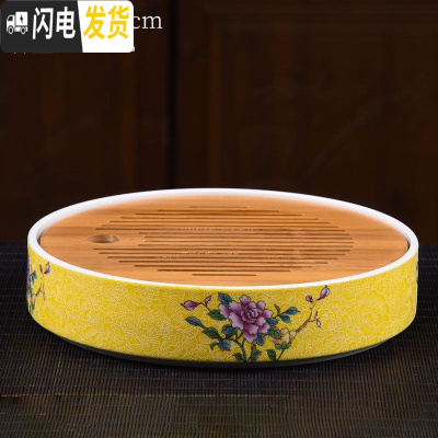 三维工匠家用简约功夫茶具扒花干泡大号茶盘套装储水日式竹制茶托盘 黄色悠品干泡盘