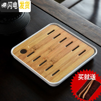 三维工匠家用简约功夫茶具茶盘托盘茶台沥水储水干泡盘小型日式竹制托盘C 全密胺小正方直线白茶盘
