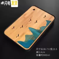 三维工匠日式竹制茶盘密胺储水式茶海家用小型茶台功夫茶干泡盘托盘 山河干泡盘(黑)茶具