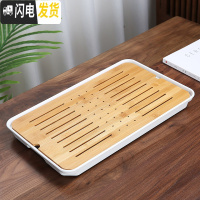 三维工匠简约功夫茶具竹茶盘家用日式储水圆形托盘大小茶台全密胺干泡盘B 密胺大长方祥云白茶盘