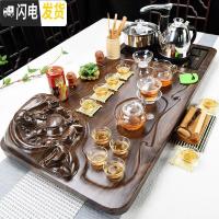 三维工匠功夫茶具套装简约家用整套陶瓷茶杯茶海全自动茶台茶道实木茶盘 19立体佛+玻璃+黑色送桶