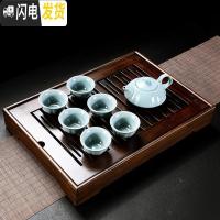 三维工匠九竹新款胡桃色竹制茶盘家用储水茶海茶台简约大小号功夫茶具套装 大盛水(胡桃色)+一壶六杯