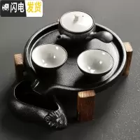 三维工匠迷你陶瓷功夫茶具家用简约托盘储水干泡台黑陶茶壶茶海 石磨茶盘侧把壶两杯