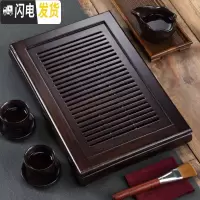 三维工匠泡茶干泡实木黑檀木小茶盘托盘功夫茶具茶托家用沥水茶台茶海整块 黑檀小号茶道40*26*5不送水桶