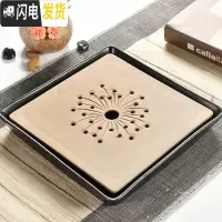 三维工匠全陶瓷储水式干泡日式大号茶盘小茶台家用茶托功夫茶具茶道 全陶瓷四方黑21*21