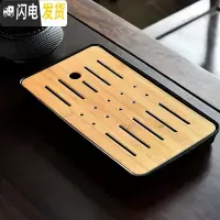 三维工匠简约日式长方形茶盘竹制托盘小大号木质有耳盘茶台配件功夫茶具C 中长方黑茶盘32cm(全密胺)