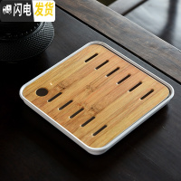 三维工匠家用简约功夫茶具茶盘套装迷你储水密胺干泡小茶台日式竹制茶托盘 小正方直线白茶盘(全密胺)