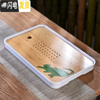 三维工匠家用小型迷你实木茶盘托盘沥水储水陶瓷功夫茶具茶海茶台干泡盘C 密胺中长方逗猫白茶盘36cm