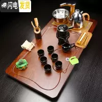 三维工匠大号简约一体家用全自动上水实木茶盘茶台整套紫砂功夫茶具套装 10芭乐色平板自动亚光黑JDP套装