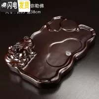 三维工匠整块花梨木茶盘实木家用托盘功夫茶具简约黑檀木茶海小号电木茶台 黑檀小弥勒佛65x38