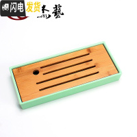 三维工匠茶具日式竹制密胺干泡茶盘仿陶瓷圆形功夫茶盘茶海小托盘 线条长方粉青
