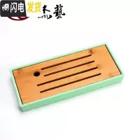 三维工匠茶具日式竹制密胺干泡茶盘仿陶瓷圆形功夫茶盘茶海小托盘 线条长方粉青