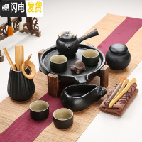 三维工匠家用石磨茶盘黑陶粗陶手绘紫砂哥窑汝窑功夫茶具陶瓷茶台茶托干泡 石磨小茶盘+黑陶茶具套组 20件