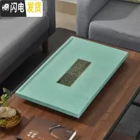 三维工匠中式简约家用办公长方形茶盘科技石小型茶台排水托盘茶海仿乌金石 浅绿-铜曦80×40茶具