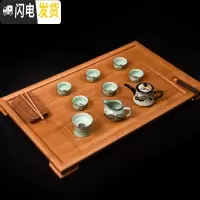 三维工匠竹子竹制小茶盘家用小型可带排水简易简约小号迷你小茶台一两人用 特大号平板+彩釉墨荷套装茶具