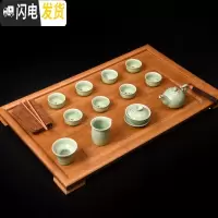 三维工匠竹子竹制小茶盘家用小型可带排水简易简约小号迷你小茶台一两人用 特大号平板+青瓷鱼杯套装茶具