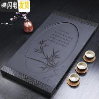 三维工匠可定制乌金石茶盘家用客厅简约整块天然石茶台复古长方形排水茶海 节节高(带底座)68*37*4茶具