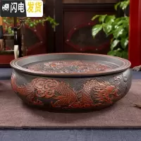 三维工匠紫砂茶盘茶台功夫茶具客厅家用储水小型茶盘陶瓷干泡盘大茶托简约 黑色复古双龙茶盘10英寸26cm