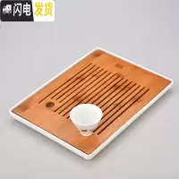 三维工匠密胺干泡茶盘家用简约功夫茶具套装迷你储水茶台日式竹制茶托盘A 密胺中长方角孔直线白茶盘31cm送品茗杯