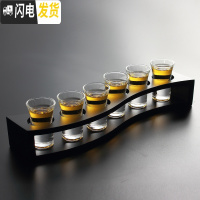 三维工匠白酒杯玻璃酒具套装杯架家用创意洋酒杯鸡尾酒烈酒小一口杯子弹杯 黑6孔S架+厚底子弹杯