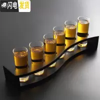 三维工匠白酒杯玻璃酒具套装杯架家用创意洋酒杯鸡尾酒烈酒小一口杯子弹杯 黑6孔S架+直筒杯