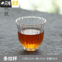 三维工匠小杯子功夫茶玻璃描金杯金边小茶杯锤纹单只茶道主人杯品茗杯 条纹杯65