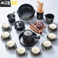三维工匠 黑禅风功夫茶具套装 家用陶瓷丝绸之路整套茶具茶壶茶杯组 13头丝绸之路-西施之夜+茶道茶宠茶洗壶承杯垫-黑
