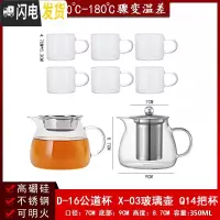 三维工匠玻璃飘逸壶可高温加厚泡茶壶茶海过滤套装功夫茶具家用花茶壶套装 D-16公道杯X-03玻璃壶Q14把杯*6