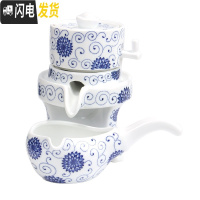 三维工匠石磨半自动功夫茶具套装陶瓷家用创意简约懒人泡茶器防烫茶壶茶海 灰色元宝向阳花配公杯